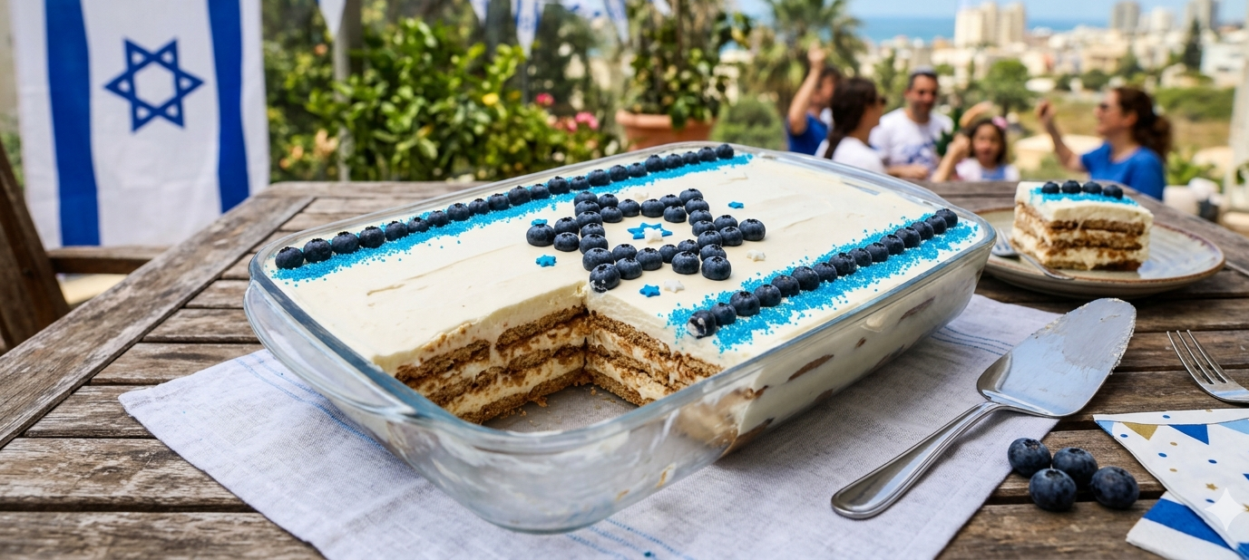 עוגת ביסקוויטים ליום העצמאות בעיצוב דגל ישראל"